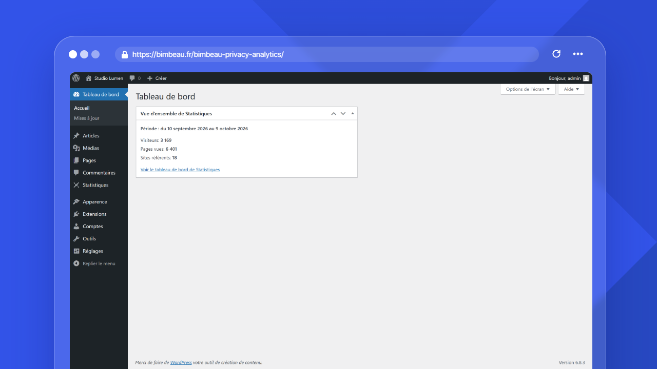 Widget Vue d’ensemble de Statistiques dans le tableau de bord WordPress