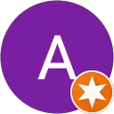 Un cercle violet contenant la lettre A blanche, avec un petit cercle orange comportant une étoile blanche dans le coin inférieur droit.
