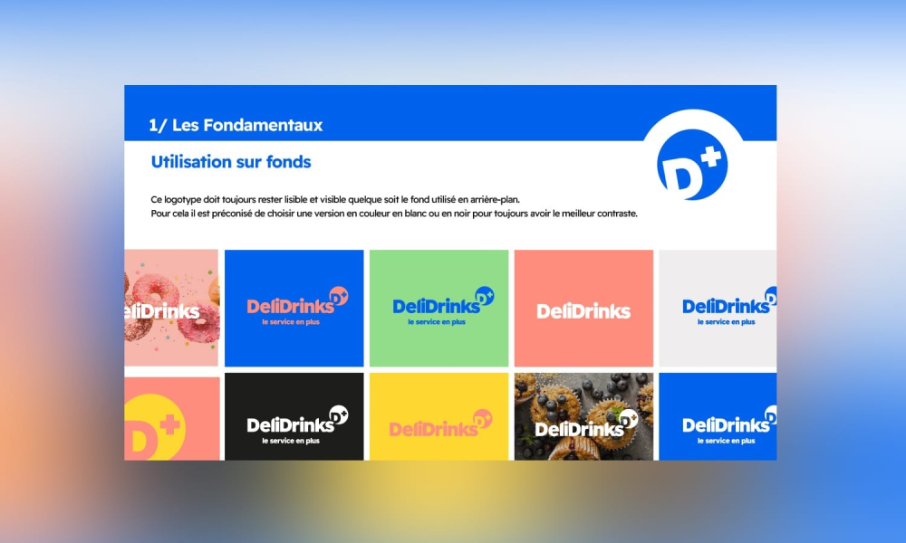 Logo DeliDrinks sur fond varié pour assurer une lisibilité optimale et un bon contraste.