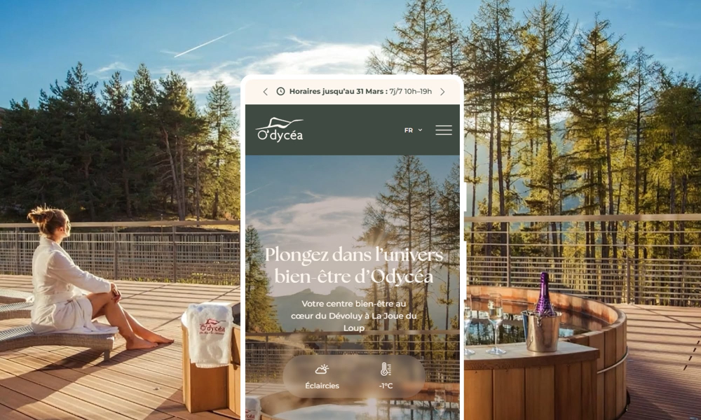 Une femme se détend sur une terrasse chauffée d'Odycéa, au cœur des Cévennes.