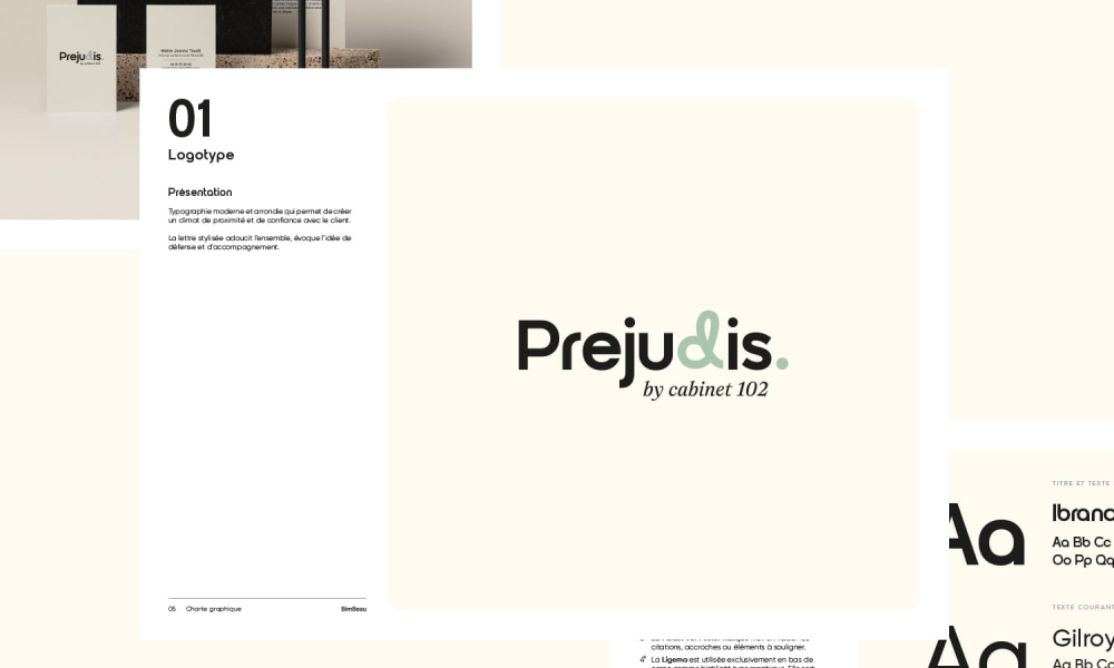 Logo de la typographie Préjudices, présentation et typographie moderne.