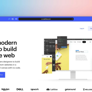 Une capture d'écran d'un navigateur web affichant la page d'accueil de Webflow, présentant un outil de conception visuelle pour la création de sites web sans code.